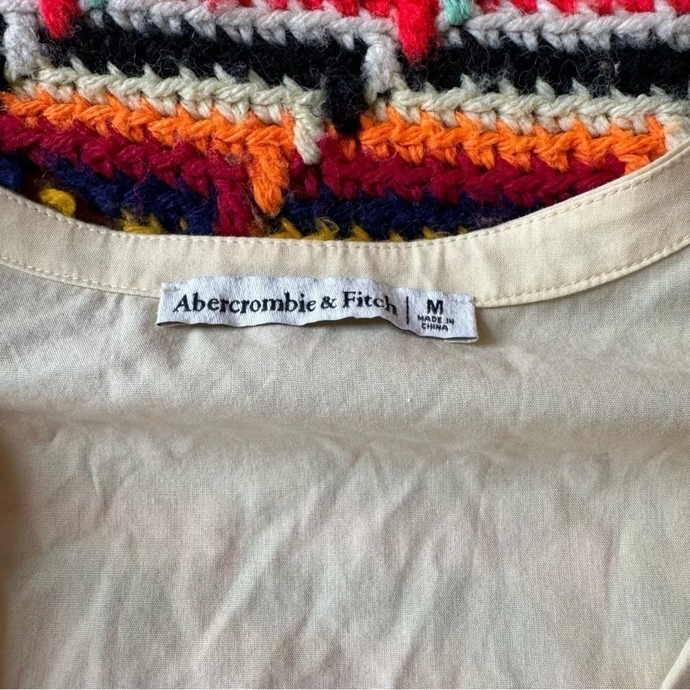 Abercrombie & Fitch Tie Front Top Cotton Yellow Medium Puff Sleeve